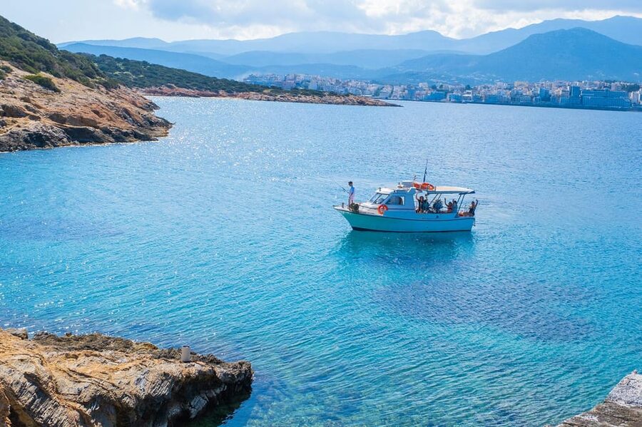 Fishing Trips Agios Nikolaos - The swim stop in Mirabello Bay: turquoise water and a snack break