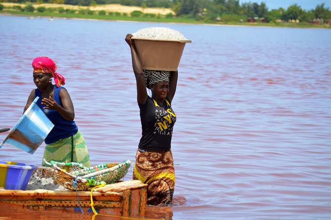 Full-Day PINK LAKE and FISHING VILLAGE combination - Lake Retba (Pink Lake): salt harvest in action