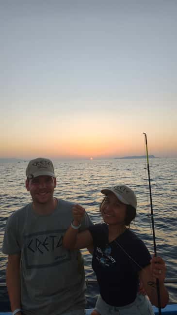 Hersonissos: Agapi Fishing Trips Sunset Cruise - 1.5 hours of rod fishing or swimming: hands-on time, real chances