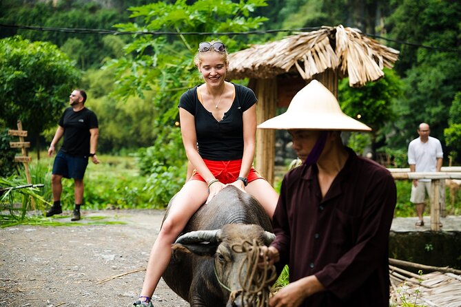 Ninh Binh eco group tour - Buffalo riding, rice planting, fishing - Buffalo time: feeding and riding the water buffalo safely