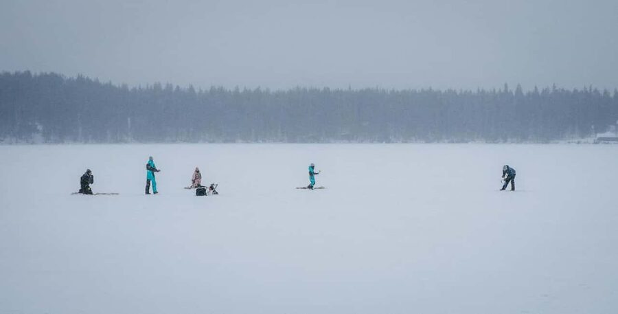 Pyhä: Ice Fishing Experience at Frozen Lake - Lucky Ranch Saloon meeting point: gear day, not survival day