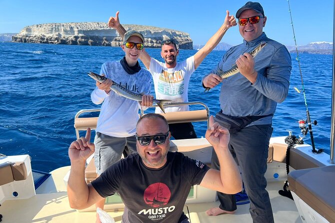 Santorini Fishing Private Cruise boat tour - BBQ, Snorkeling - Snorkeling in secluded coves: black sand and sea-life sightings