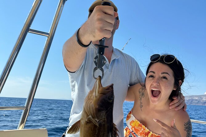 Santorini Fishing Private Cruise boat tour - BBQ, Snorkeling - Fishing near the volcano: what you can expect when gear is included