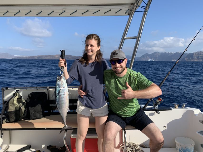 Santorini Private Cruise boat fishing tour - BBQ, Snorkeling - Captain Makis and Elias: where the day gets personal
